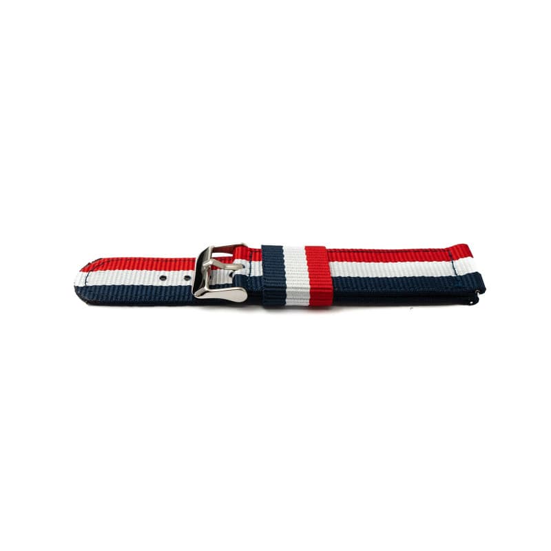 System-S Bracelet 20mm en Nylon pour Samsung Galaxy Watch 4 Smartwatch Multicolore, Rouge-Blanc-Bleu, Eine Grösse, Classique