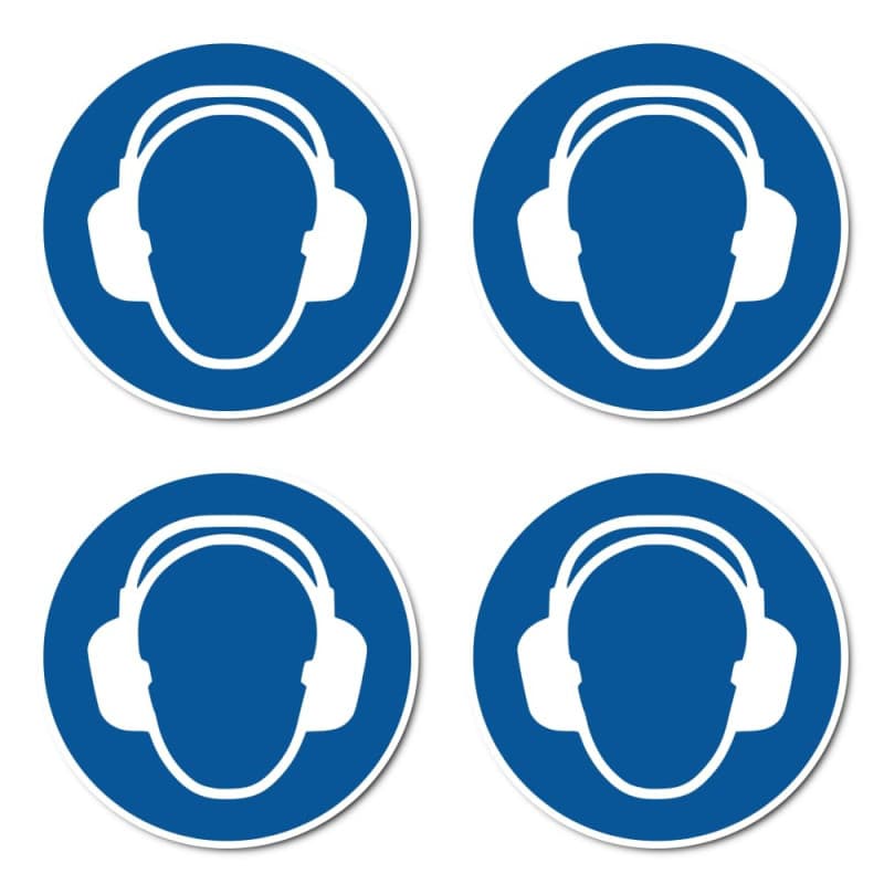Utilisation de la protection auditive : M003 – DIN EN ISO 7010 / ASR A1.3 – Autocollants : Ø 10 cm, lot de 4