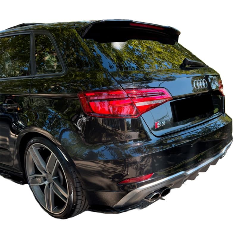 Oneway Jupes de pare-chocs arrière (coins) compatible avec Audi S3 Sportback 8V Facelift 2016-2020 - Noir brillant
