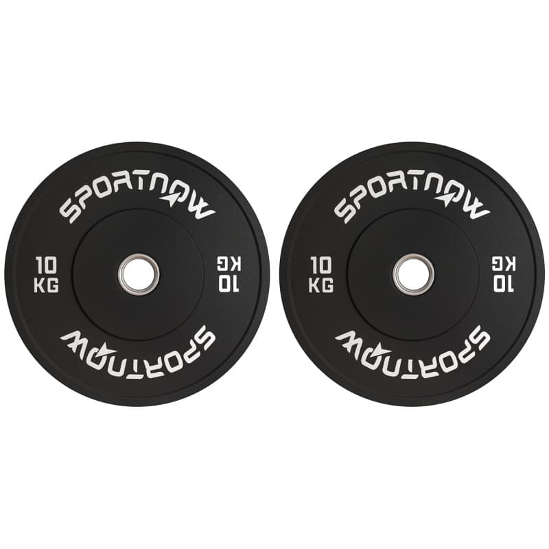 SPORTNOW set de 2 poids d'haltères, 2 x 10kg poids, ensemble de disques d'haltères, disques de poids pour barre d'haltère de 5 c