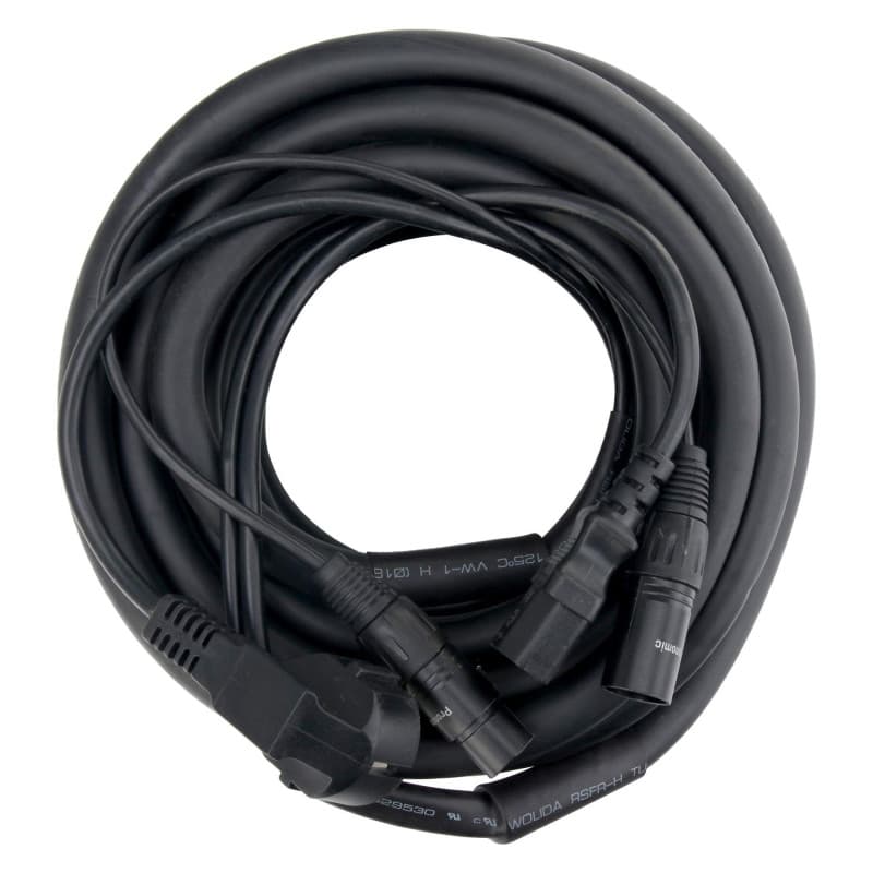 Pronomic Stage EUIECX-10 Câble Hybride Fiche Schuko vers Connecteur IEC, XLR/XLR 10m (idéal pour le câblage d’enceintes actives,