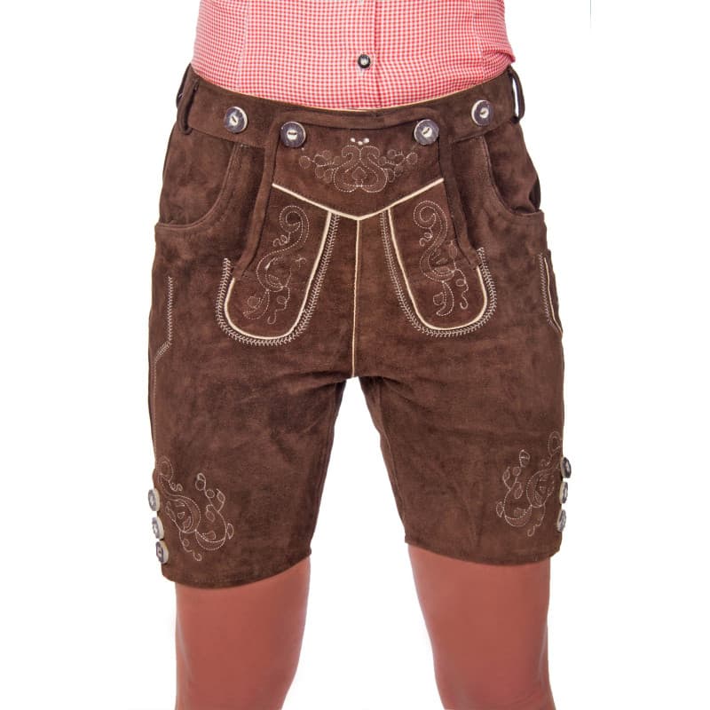 Pantacourt de costume folkorique pour femme en cuir et en daim- marron - Marron - W42