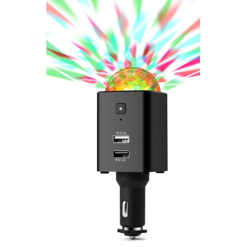 Technaxx Chargeur Voiture USB – Charge Rapide QC3.0 & USB-C avec Effet Disco LED Sonore – Chargeur Allume-Cigare 12V avec Batter
