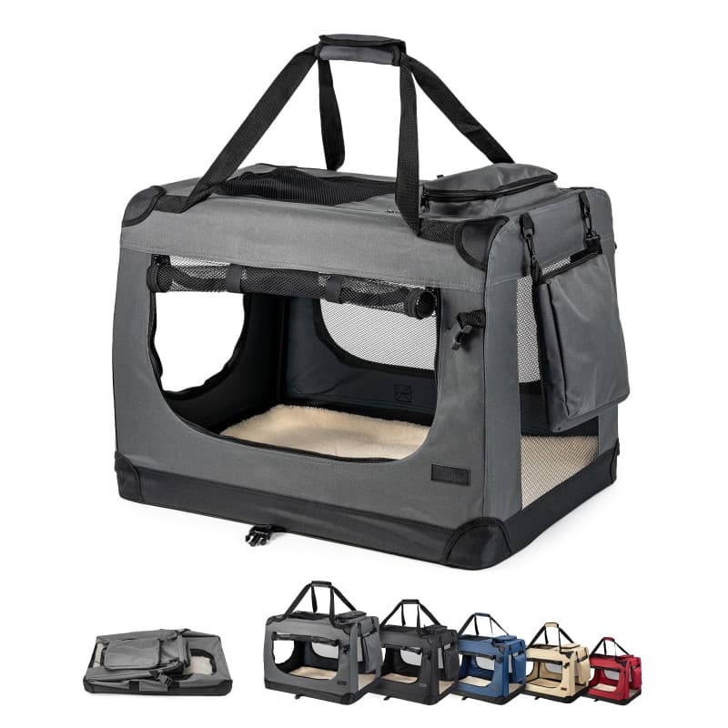 lionto Caisse de Transport Pliable pour Chien & Chat, 50x34x36 cm, Tissu Oxford Robuste + poignées & Couverture, pour Animaux Ju