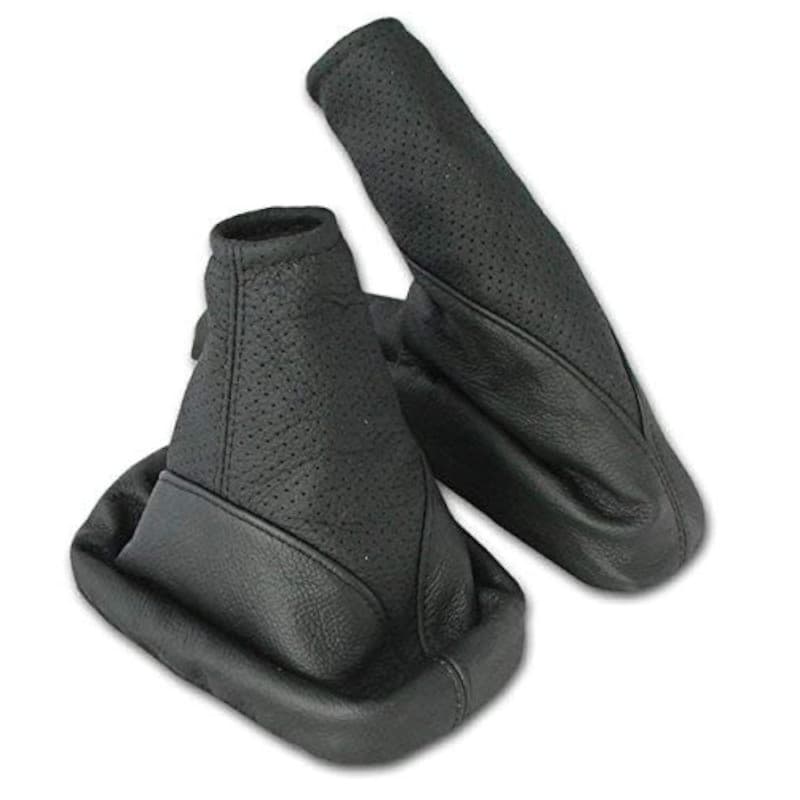 Soufflet de levier de Vitesse et Frein à Main pour Corsa C 2000-2006 en cuir veritable - L&P A104-1 Noir perfore