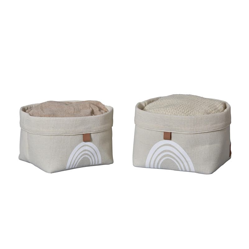 LOVE IT STORE IT - Premium - Lot de 2 Paniers de Rangement en Tissu Lin, Motif Arc-en-Ciel, Beige – Pour Table à Langer, Chambre