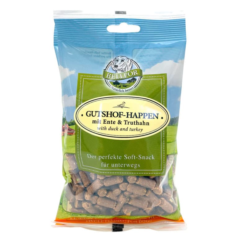 Bellfor Gutshof-Happen Snack Doux pour Chiens – Friandise sans céréales au Canard et à la Dinde, Snack Naturel pour Dressage et