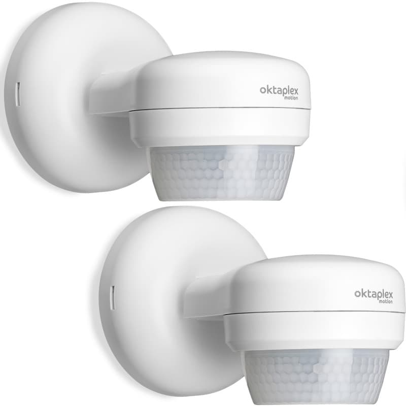 Oktaplex Lot de 2 Mia Détecteur de Mouvement 360 degrés Extérieur pivotant IP65 en saillie Capteur de Mouvement 10 m portée 230
