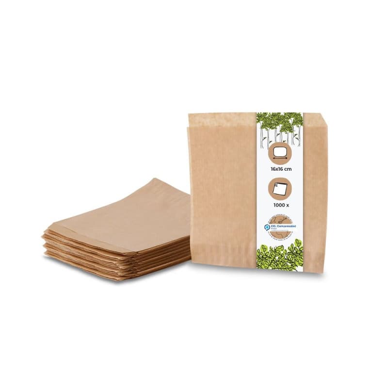 BIOZOYG 1000 x Sac papier snack marron 16x16 cm I Papier burger résistant à la graisse I Sac kebab biodégradable I Sac snack com