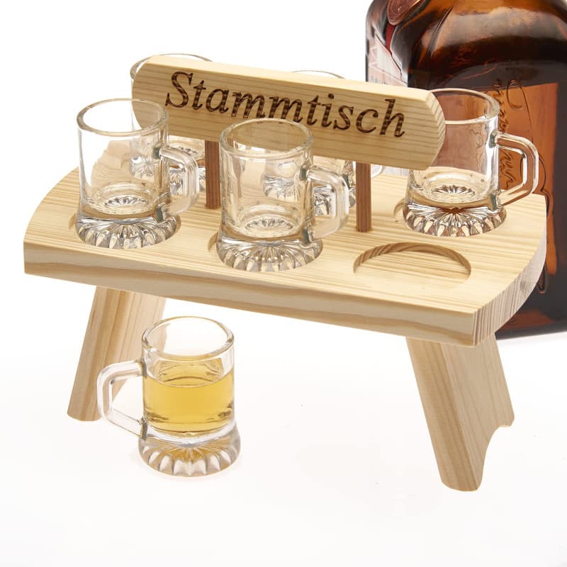 Smart-Planet Plateau à liqueur en bois avec 6 verres pour liqueur et liqueur - Banc à liqueur rustique avec inscription « Table