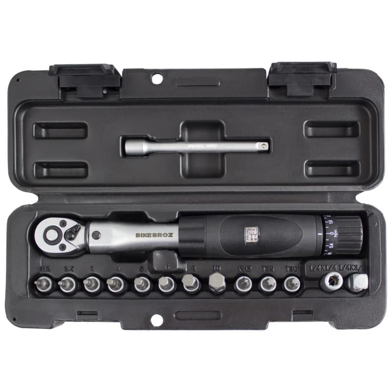 BIKE BROZ Lot de 15 clés dynamométriques 1/4" et clés à douille avec 2-24 Nm pour vélo, moto, etc. | Clé dynamométrique petite |