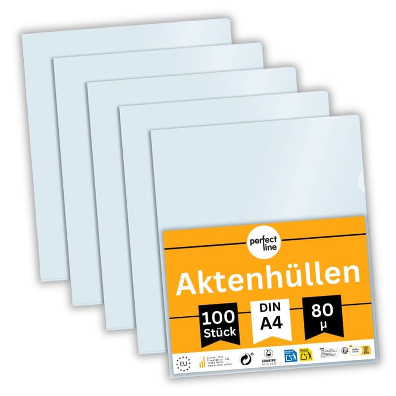 perfect line 100 pochette plastique A4 de classement, pochette plastique transparentes, Transparent comme du verre, lisse, indél