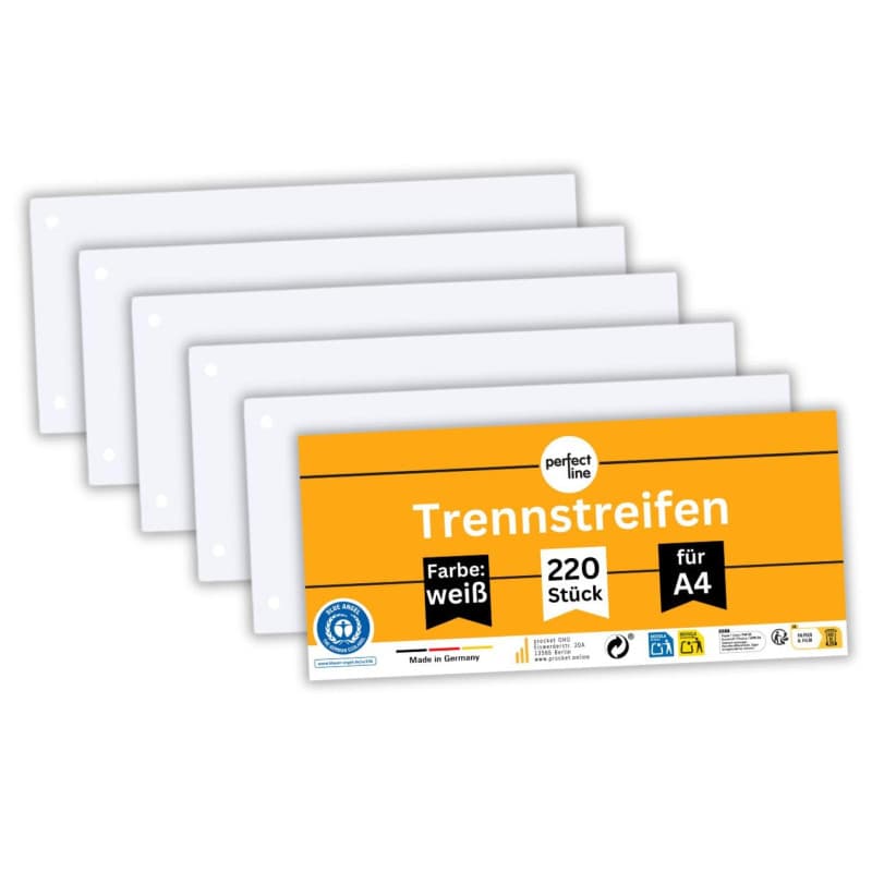 perfect line - Intercalaires recyclés, lot de 220, blanc, perforés - certifiés Ange Bleu, pour format A4, fabriqués en Allemagne