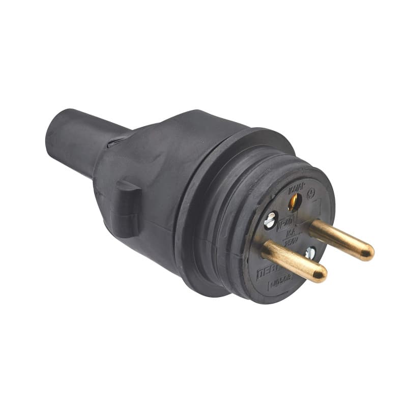 DEBFLEX - Fiche Mâle Electrique Etanche - Fiche Electrique 2P+T 16A - Remplacement ou Création Branchement sur Câble - En Caoutc