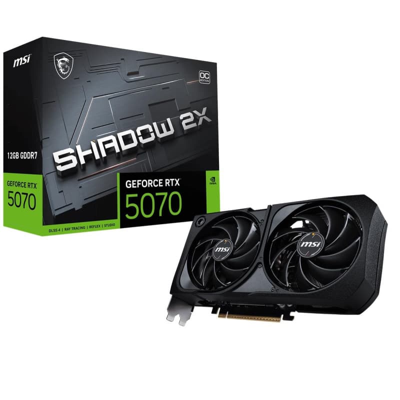 MSI NVIDIA GeForce RTX 5070 12G Shadow 2X OC Carte Graphique - 12 Go GDDR7 (28 GB/s /192 Bits), PCIe 5.0 - Double Ventilateur (2