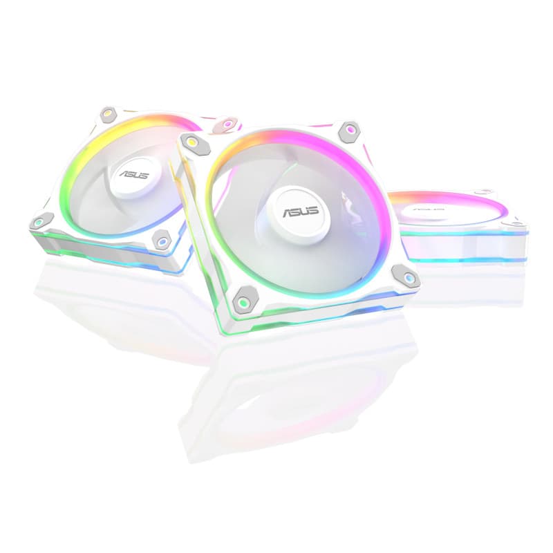 ASUS PRIME MR120 ARGB Blanc – Lot de 3 ventilateurs de boîtier 3 en 1 (120mm PWM, 20 ARGB LED, vitesse du ventilateur de 1600 tr