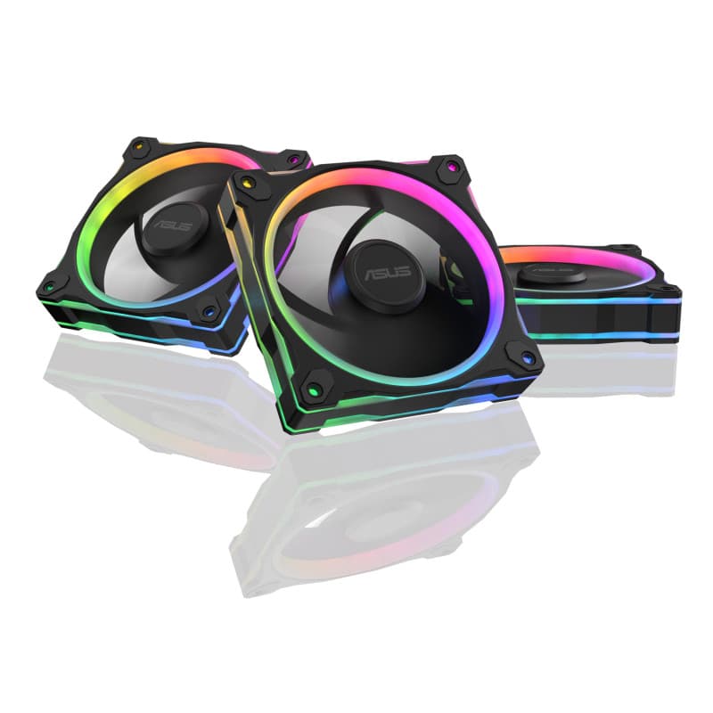 ASUS PRIME MR120 ARGB REVERSE (Noir) – Lot de 3 ventilateurs de boîtier 3 en 1 (120mm PWM, 20 ARGB LED, vitesse 1600 tr/min, déb