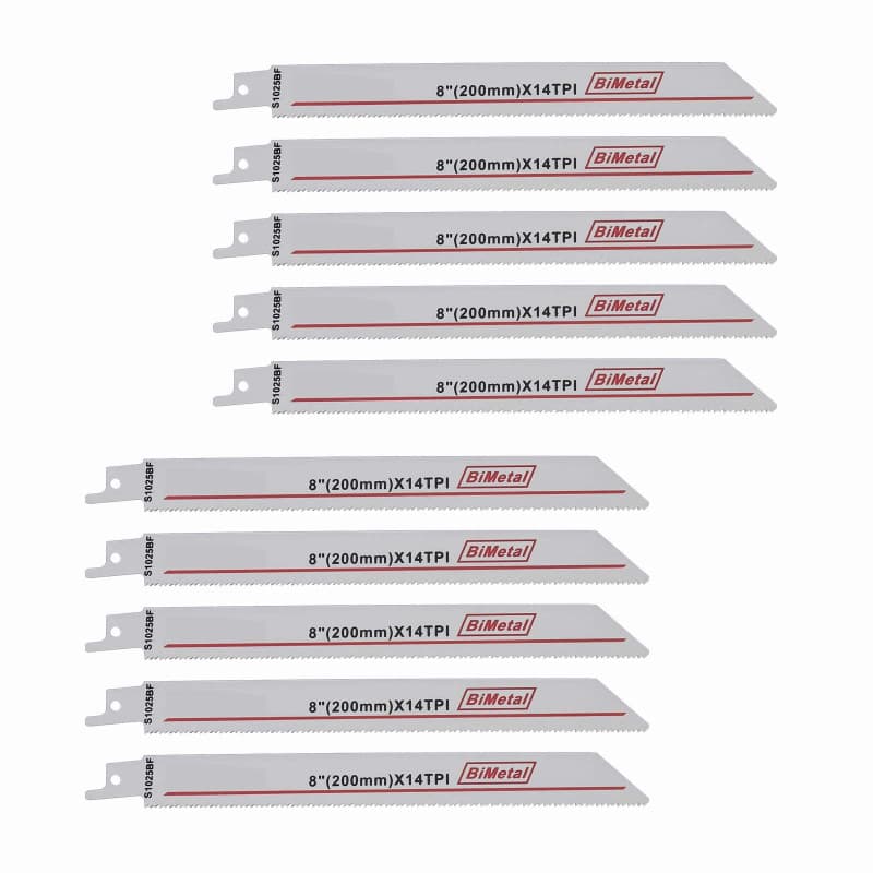 OTOTEC 10pcs R825BF Lames de Scie Sabre Alternative Bimétallique 14TPI 200mm Pas de 1.8mm S1025BF Robuste pour Tuyaux Minces en