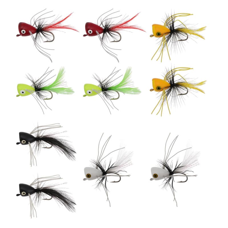 EMSea Lot de 10 Leurres de Pêche à La Mouche en Mousse Taille 6 Blanc Noir Rouge Jaune Orange - Leurres de Surface pour Bar Crap