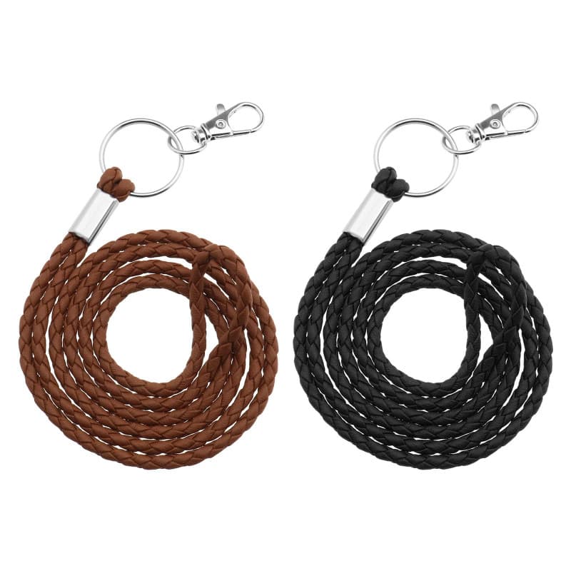 VGOL Lot de 2 cordons tour de cou en cuir synthétique tressé avec anneau porte-clés et fermoir mousqueton pivotant pour clés, po