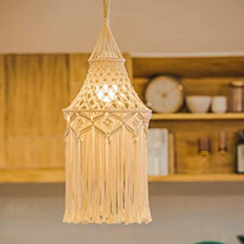Roundsky Macramé Abat-Jour Suspendu Pendentif Lumière Couverture Moderne Bureau Chambre Salon Pépinière Dortoir Bohème Décor à