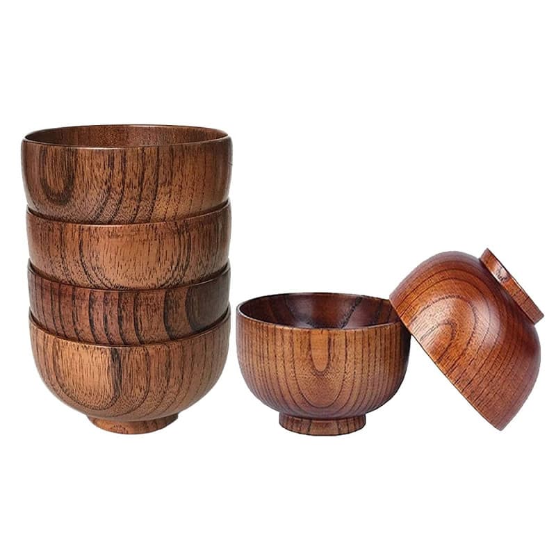 Tagtight 6Pcs bols saladier en bois,bol petit dejeuner, bowl à soupe, bols à céréales,Bol à riz en chinois,bol ramen japonais, P