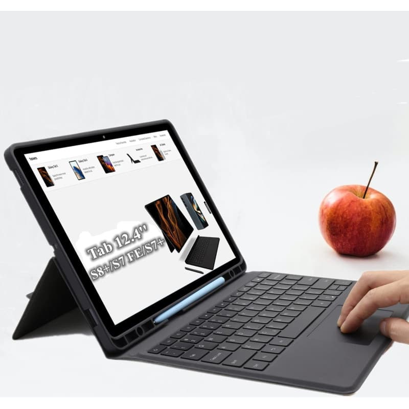 ROOFEI Étui avec clavier pour Samsung Galaxy Tab S7 FE/S8+/S7+ 12,4" : étui clavier QWERTZ tout-en-un avec support et rétroéclai