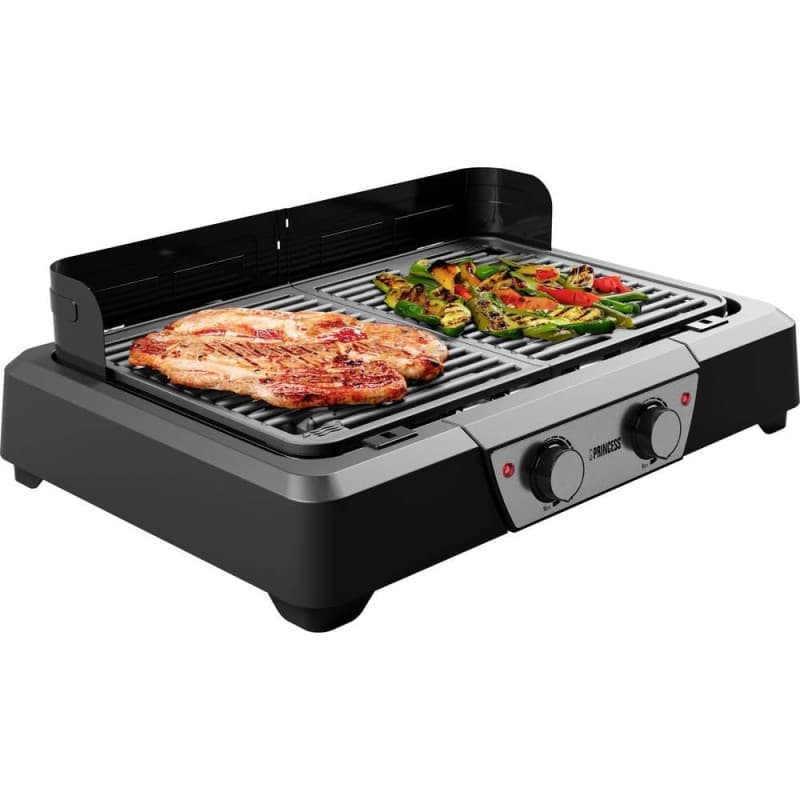 Princess Barbecue électrique et grill de table - 43x27 cm - Thermostat réglable - 2 zones de chauffage - Revêtement antiadhésif