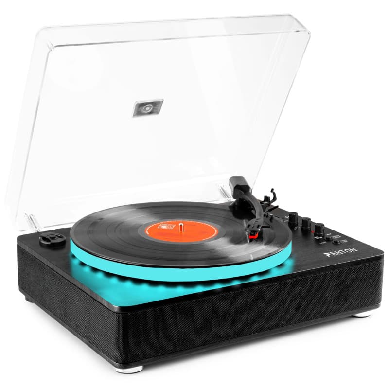 Fenton RP162LED Platine Vinyle LED Bluetooth avec Haut-Parleurs Intégrés - Noir, Lecture 33, 45 et 78 Tours, Émetteur & Récepteu