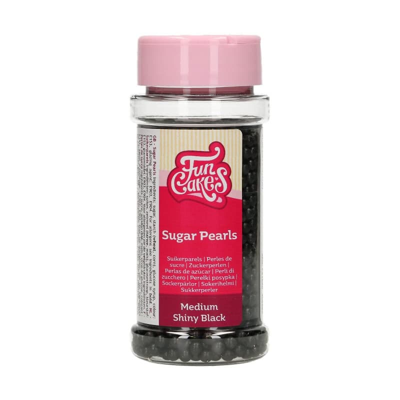 FunCakes Perles en Sucre Moyennes Noir Brillant: sprinkles gâteau, bon goût, parfaites pour la décoration de gâteaux, perles de