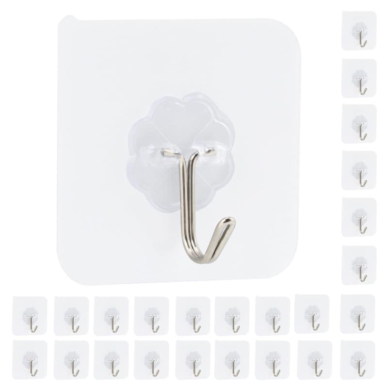 Elalove 24 Crochets Adhésifs Mural Transparents sans Trace pour Porte Serviette Tableau Plafond et Cuisine – Support jusqu'à 10k