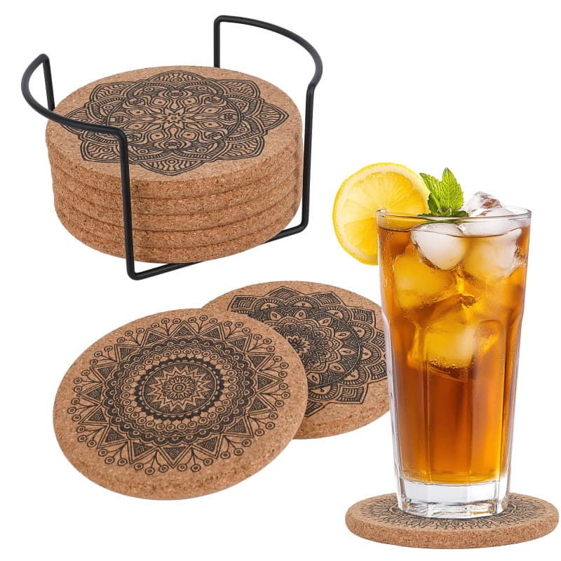 8 Pièces Dessous de Verre en Liège, avec Support en Métal, Dessous de Table Antidérapants, Réutilisable sous Verre pour Boissons