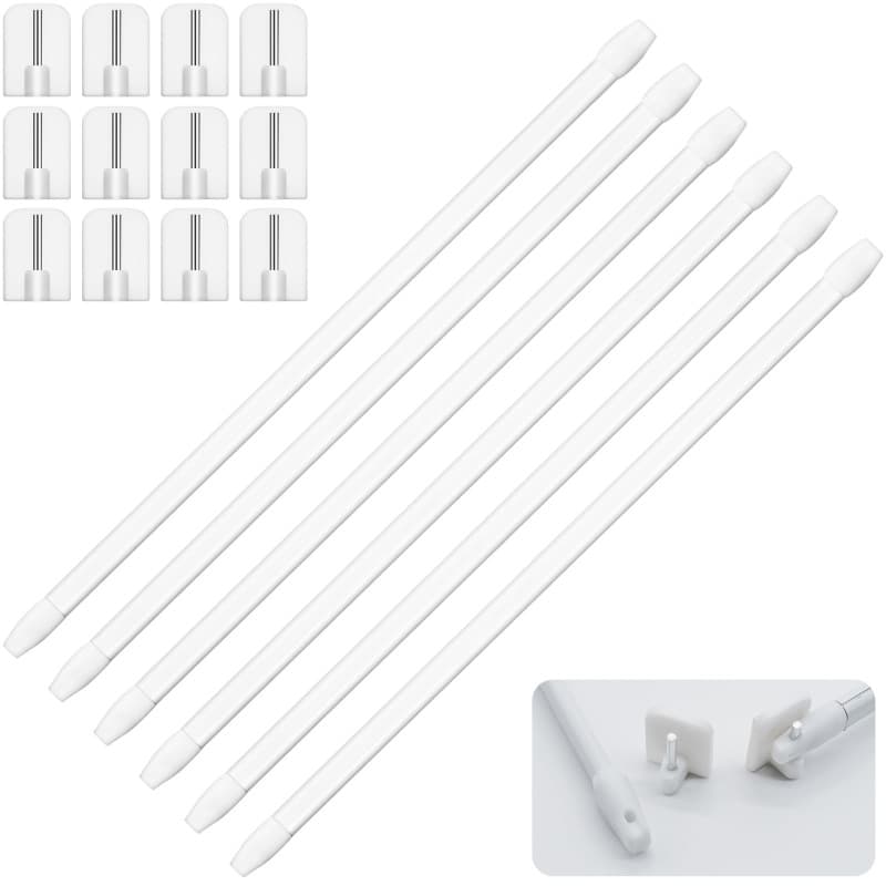 6 Tringles à Rideau Extensibles 30-50cm avec Crochets - Barres de Tension sans Perçage pour Fenêtres Cuisine Salon Douche - Supp