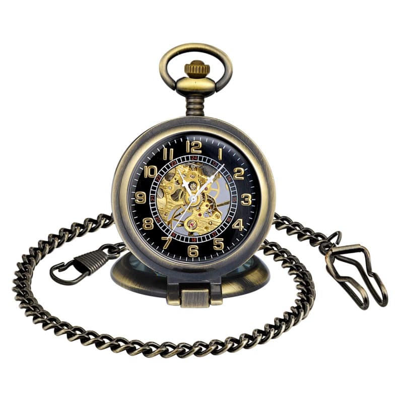 MICGIGI - Montre de poche mécanique à remontage manuel multifonction avec loupe, montre gousset de poche avec chaîne, Classique