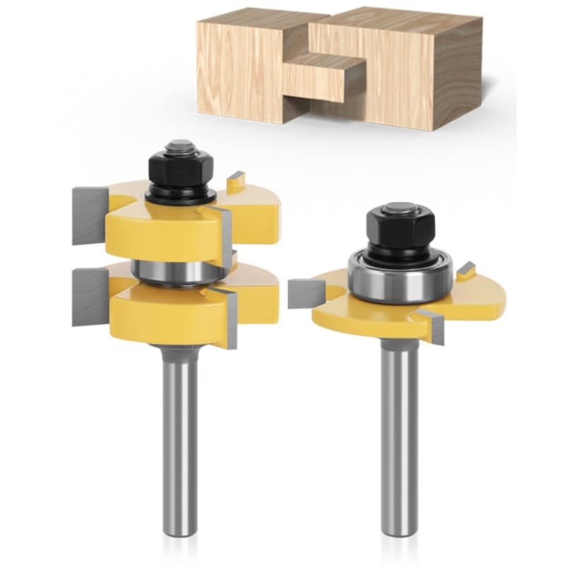 APLUS 8mm Queue Langue Appariée et Fraise de Rainure Set 3 Dents Forme T Cutter en Bois de Coupe Outil de Travail du Bois