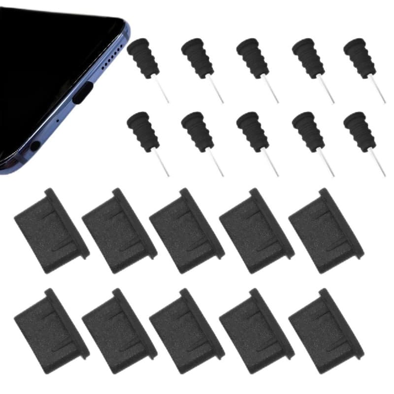 CKANDAY Lot de 10 paires de bouchons de poussière USB C pour port de charge et prise d'écouteurs,bouchons anti-poussière en sili