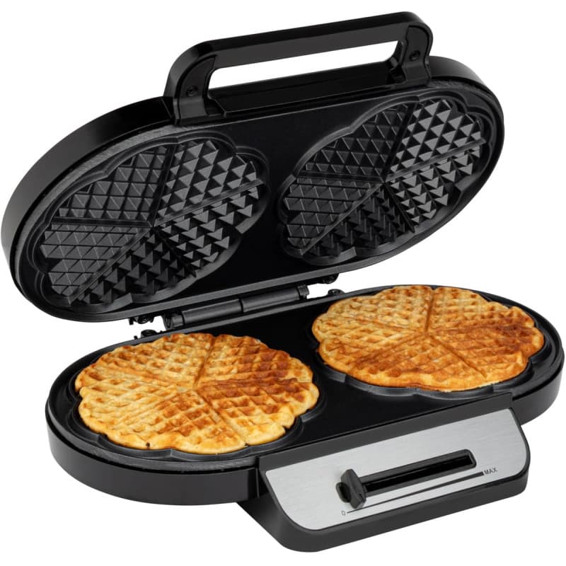 Gaufres Clatronic avec 2 surfaces de cuisson antiadhésives | Gaufres forme coeur, degré de bronzage réglable en continu et feu d