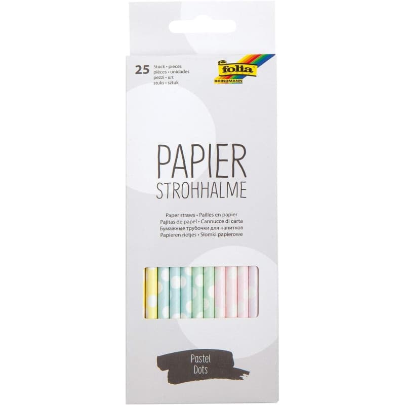 Folia Paille en Papier Pastel Dots, Longueur : 200 mm Noir