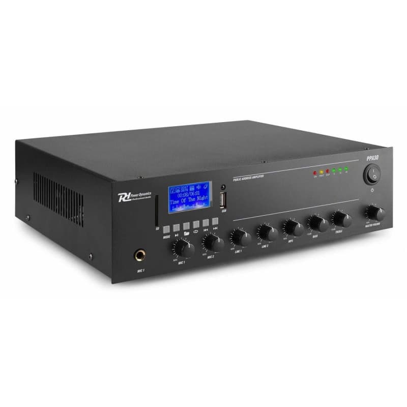 Power Dynamics PPA30 Amplificateur Public Address - Récepteur Bluetooth, 30 Watts, 70/100 Volts ou 8 ohms, Télécommande IR, Port