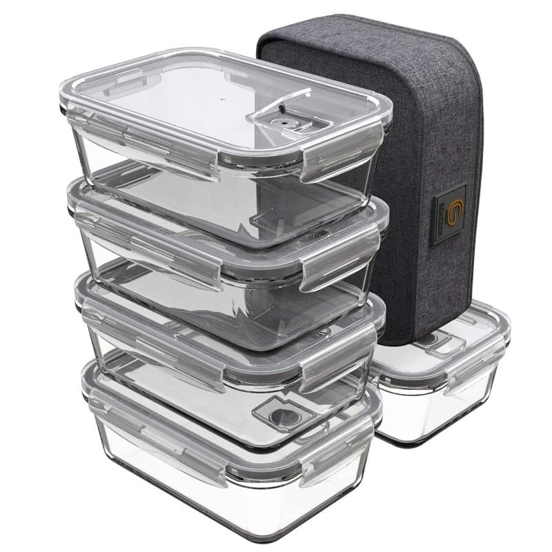 GENICOOK Lunchbox Boîte à lunch bento avec sac à lunch/bocaux en verre parfait pour la préparation des repas (5 * 840 ml)