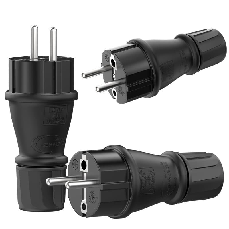RedStar24 - Prise Mâle 220V IP54 | Fiche de Protection Robuste en Caoutchouc & Plastique, Noir | Parfait pour l’Extérieur | Pris
