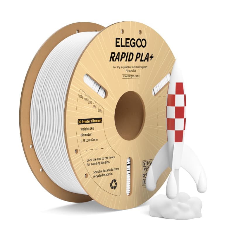 ELEGOO Filament PLA Plus Rapide 1.75mm Blanc 1kg, Filament PLA+ pour Imprimante 3D pour Impression Haute Vitesse 30-600 mm/s, Pr
