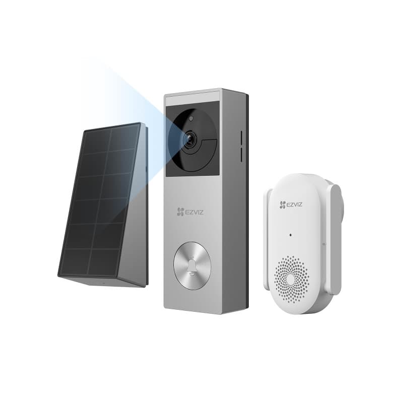 EZVIZ Sonnette Vidéo sans Fil avec Caméra 2K, Sonnette Extérieur avec Panneau Solaire & Batterie,Vision Nocturne Couleur, Détect