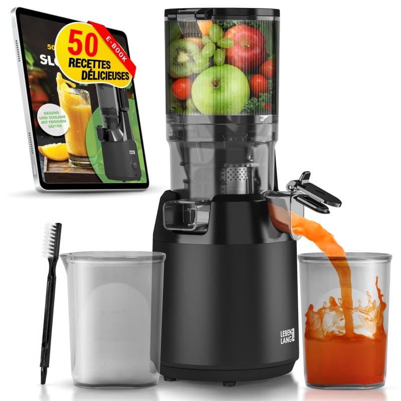 LEBENLANG Centrifugeuse extracteur de jus - Livre de recettes incl. & grande ouverture de 130 mm I Parfait pour les fruits et lé