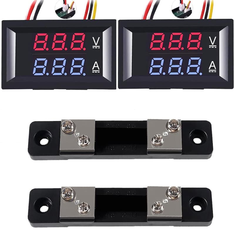 Greluma 2 Pièces Voltmètre ampèremètre numérique 0,28", DC 0-100V, 50A, double affichage LED rouge et bleu, testeur 2 en 1 avec