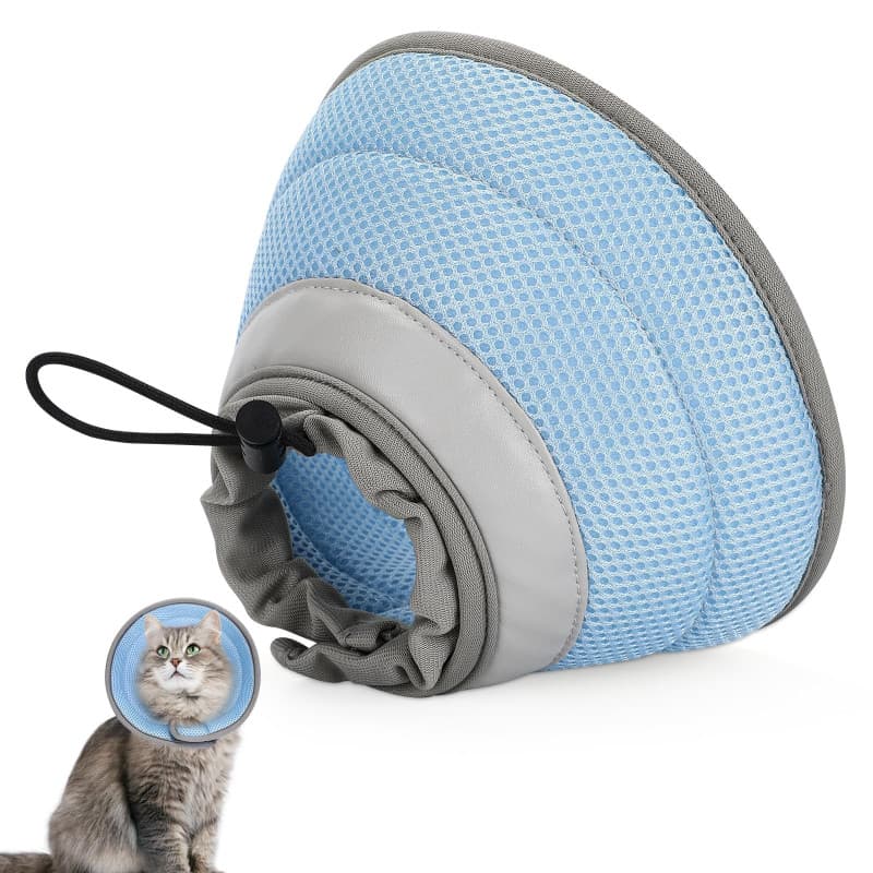 IDOGCHEW Collerette Chat Anti Léchage et Anti Grattage, Colerette Protection Chat en Tissu Souple, Réglable et Pliable, S Bleu