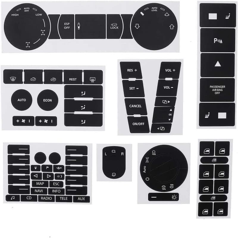 Beekeg Kit de réparation de bouton usé auto autocollant noir mat compatible avec/compatible avec/pour VW Volkswagen Touareg 2004