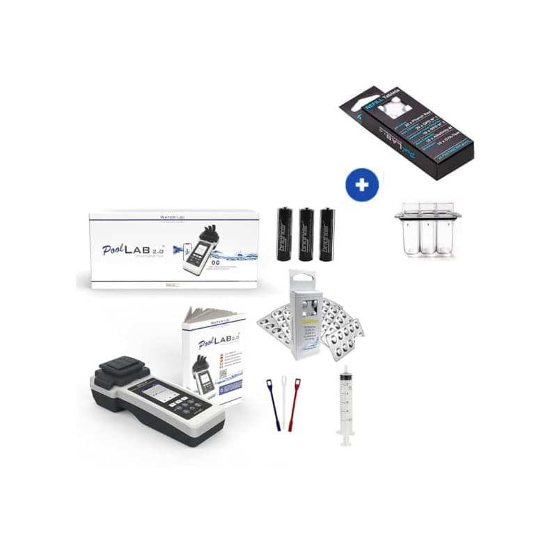 SuperPack Testeur électronique - Photomètre Water ID PoolLab 2.0 + Kit recharge + Cuvette de rechange
