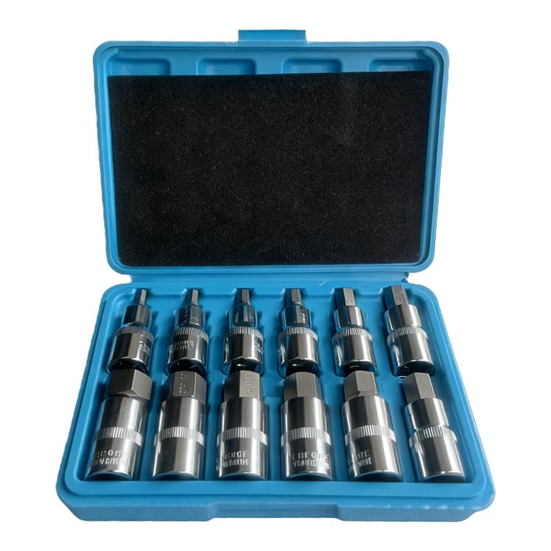 Jeu de 12 douilles Allen 1/2" avec mallette en plastique, jeu de douilles hexagonales longues, jeu de douilles Allen Key Socket