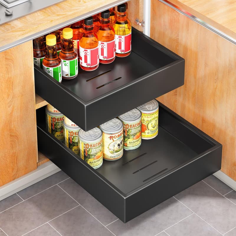 SAYZH Tiroir Coulissant Telescopique Cuisine pour Placard de Cuisine, Tiroir Coulissant Extensible, (43Profondeur x 25Largeur x